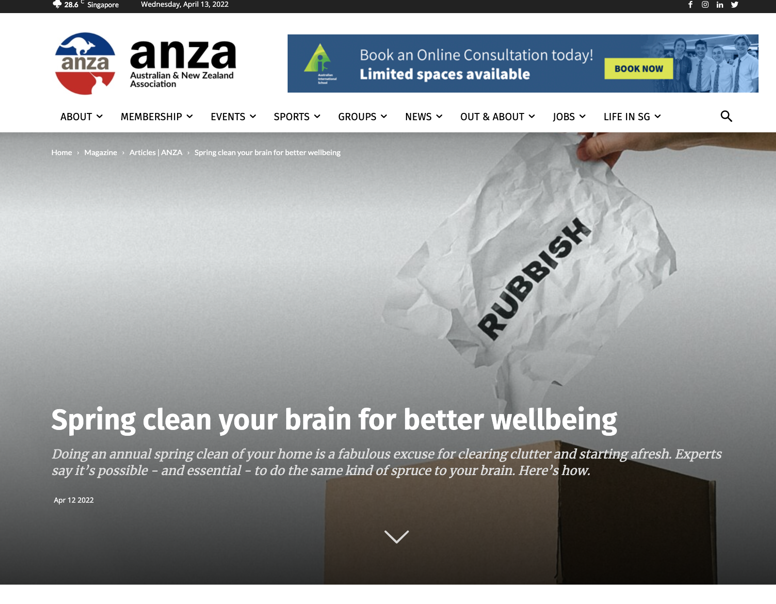 Alexis Fosler talks with the editor of ANZA Magazine on ‘Spring Cleaning Your Mind For Better Well-being’